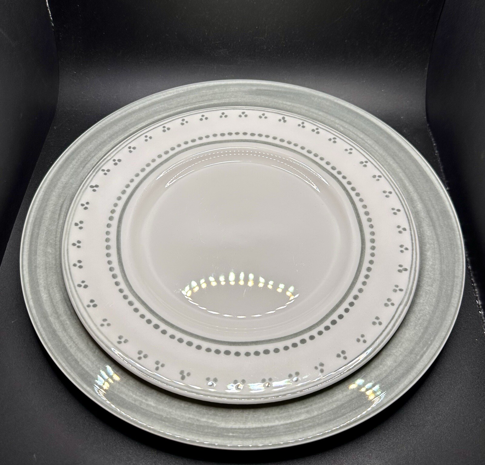 NEW Mikasa Cadence Stone Grey Dinner Plate & Salad Plate Set NWT