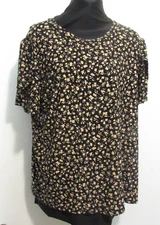 Anne Klein Sz Large Black/Tan Tulip Sleeve Round Neck Top   #1017b