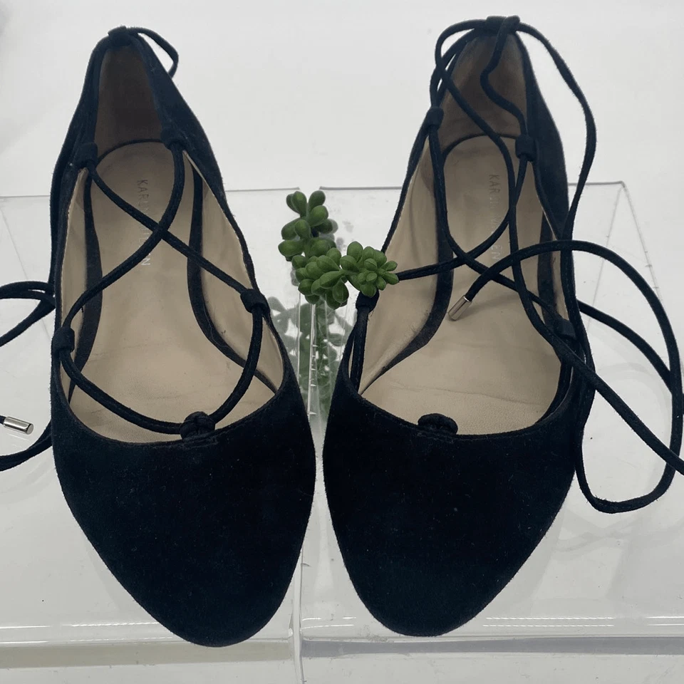 Sapatilhas Karen Millen bailarina couro camurça com cadarço preto 37 - Imagem 4 de 4