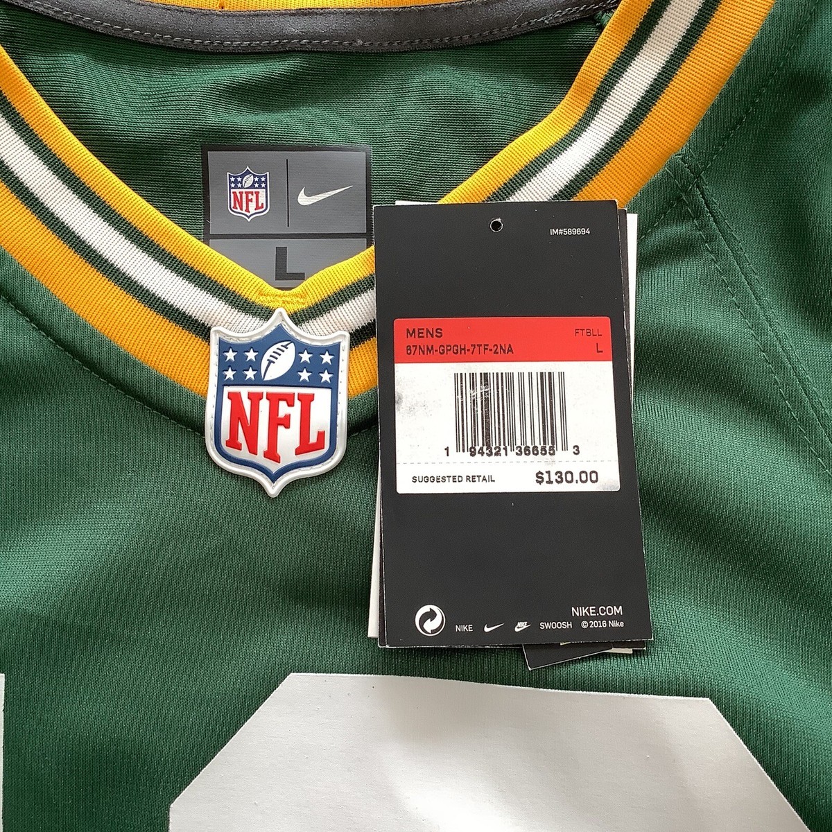 Nike Green Bay Packers Aaron Rodgers Jersey #12 Mens Large