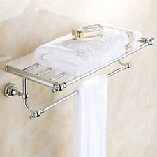 Polished Chrome Wall Mounted Bathroom Towel Rail Holder Storage Rack Shelf Bar