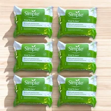 6 Pack, Simple Kind to Skin Micellar Cleansing Wipes Facial Towelettes 25 Ct