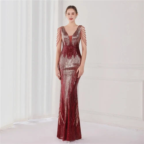 Luxus Abendkleid Lang Damen Elegant V Ausschnitt Formell Party Maxikleid Ballkleid - Bild 25 von 30