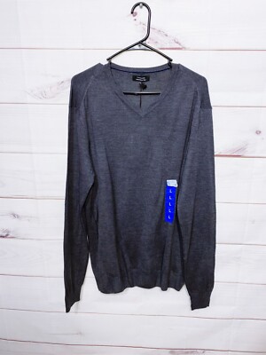 Tahari Mens Sweater Sz L Gray V-Neck Long Sleeve Pullover Extra