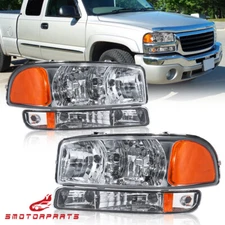 FOR 1999-2007 GMC SIERRA YUKON XL CHROME HOUSING AMBER CORNER HEADLIGHT