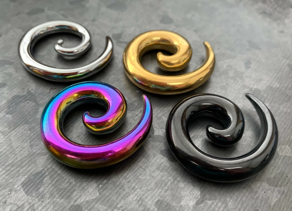 PAR Tapones Espirales Acero Quirúrgico Medidor Lóbulo Expansor Joyería Corporal Foto 2 de 4