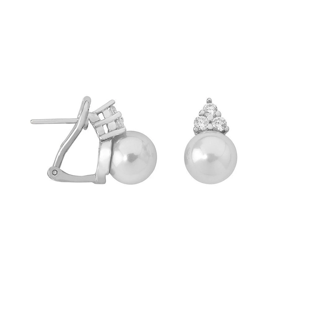 Miore Set Orecchini Perla D'Acqua Dolce In Argento 925 Con Zirconi E Placcatura Rodio
