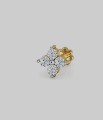 14K Solid Gold Nose Tagus Lobe Stud Cluster Diamond Flatback Pin Piercing Gift.