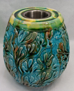 Tiki Torch Glazed Ceramic Patio Table Top Reef Ferns Turquoise Party Light Large
