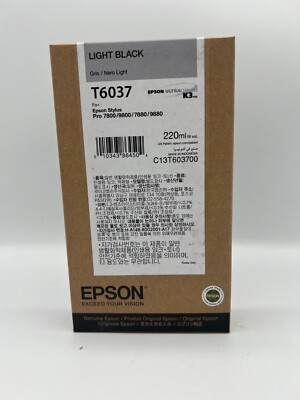 GENUINE EPSON T6037 LIGHT BLACK INK STYLUS PRO 7800 7880 9800 9880 Exp 8-23