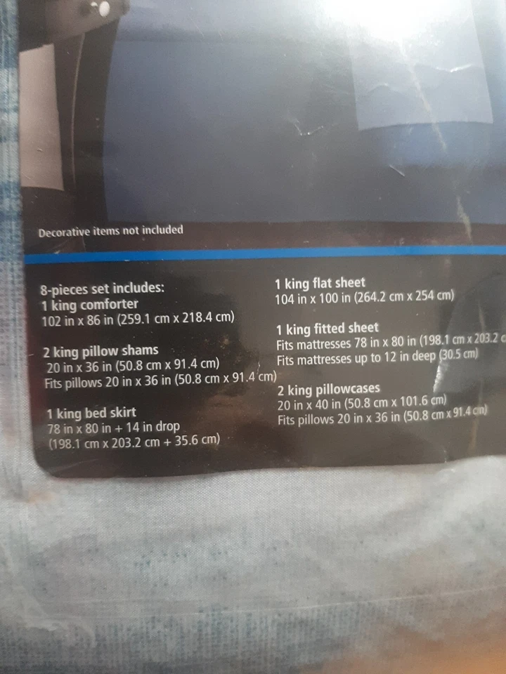 Juego de cama completo Mainstays King - 8 piezas azul blanco NIOB Foto 2 de 4