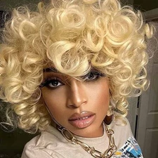  Blonde For Women Curly Wave Wig Synthetic Heat Safe Wig 