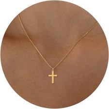 Diamond Cross Necklace for women-Dainty 14k Gold Cubic Zirconia Pendant N