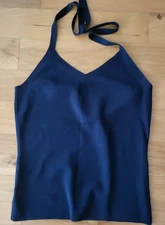 Ann Taylor Petites Medium Silk Nylon Navy Halter Top NWOT
