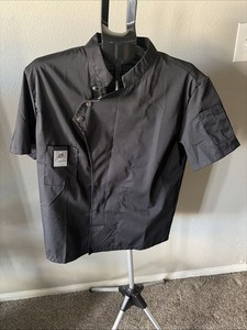 Unisex Chef Coat Jacket Short Sleeve Black Restaurant Kitchen Work Uniform