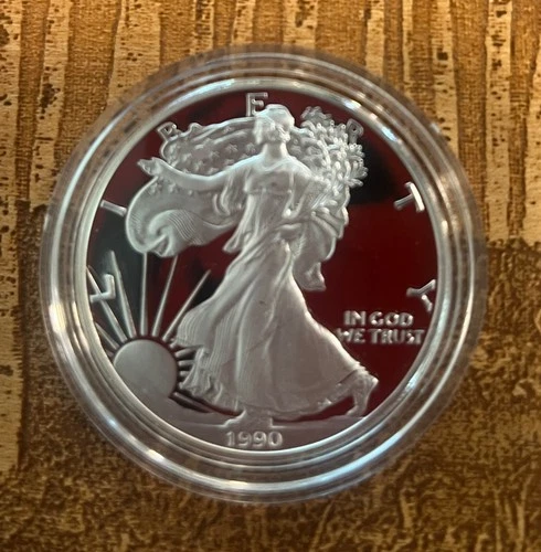 1990 S American Silver Eagle PROOF -  .999 fine silver with box and COA