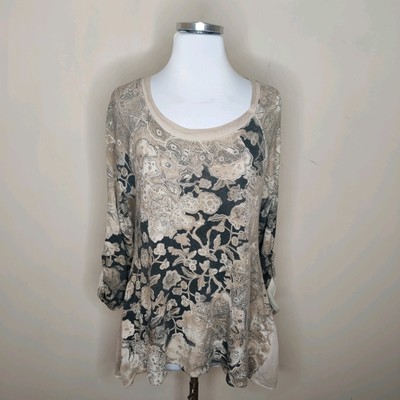 Saks Fifth Avenue Paisley Tunic Sweater Medium Women's Hi Low Layered Hem
