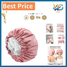 Luxury Pink Waterproof Shower Cap – Extra Large, Reusable for All Hair Types