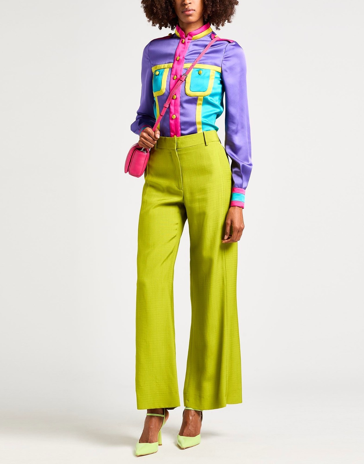 MOSCHINO £769 Colourful Satin Slim Fit Shirt Blouse UK 8 US 6 IT 40 NEW 80s 90s image 2