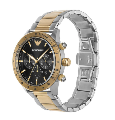 Emporio Armani AR11521 Mens Two Tone Black Dial Chronograph Watch