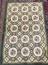 VTG Latch Hook Rug Cottage Style  Pink Roses Green Cream 40x60 Inches