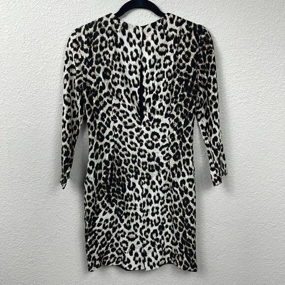 Rag & Bone Silk Leopard Mini Shift Dress 3/4 Sleeve Keyhole Back Animal Sz 2 - Image 4 of 4
