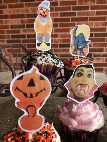 12 adornos para cupcakes de Halloween hechos a mano, aperitivo elige calabaza fantasma, espantapájaros, búho - Imagen 3 de 4