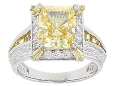 9.44CT Canary Yellow Excellent Cut Citrine Genuine Clear CZ Antique Party Ring