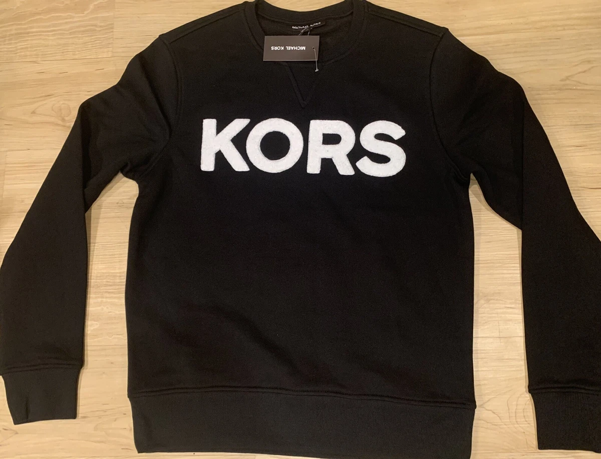 Michael Kors Men s Embroidered Logo Cotton Crewneck Sweatshirt Black NWT M XL