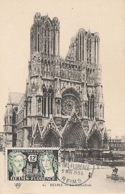 MAXIMUMKARTE 1. TAG PARTNERSCHAFT REIMS FLORENZ - DIE KATHEDRALE 05.05.1956 - REIMS