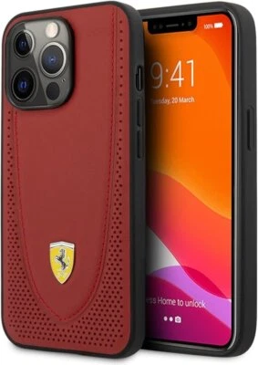 Funda protectora Ferrari iPhone 13 Pro cuero genuino perforada línea curva