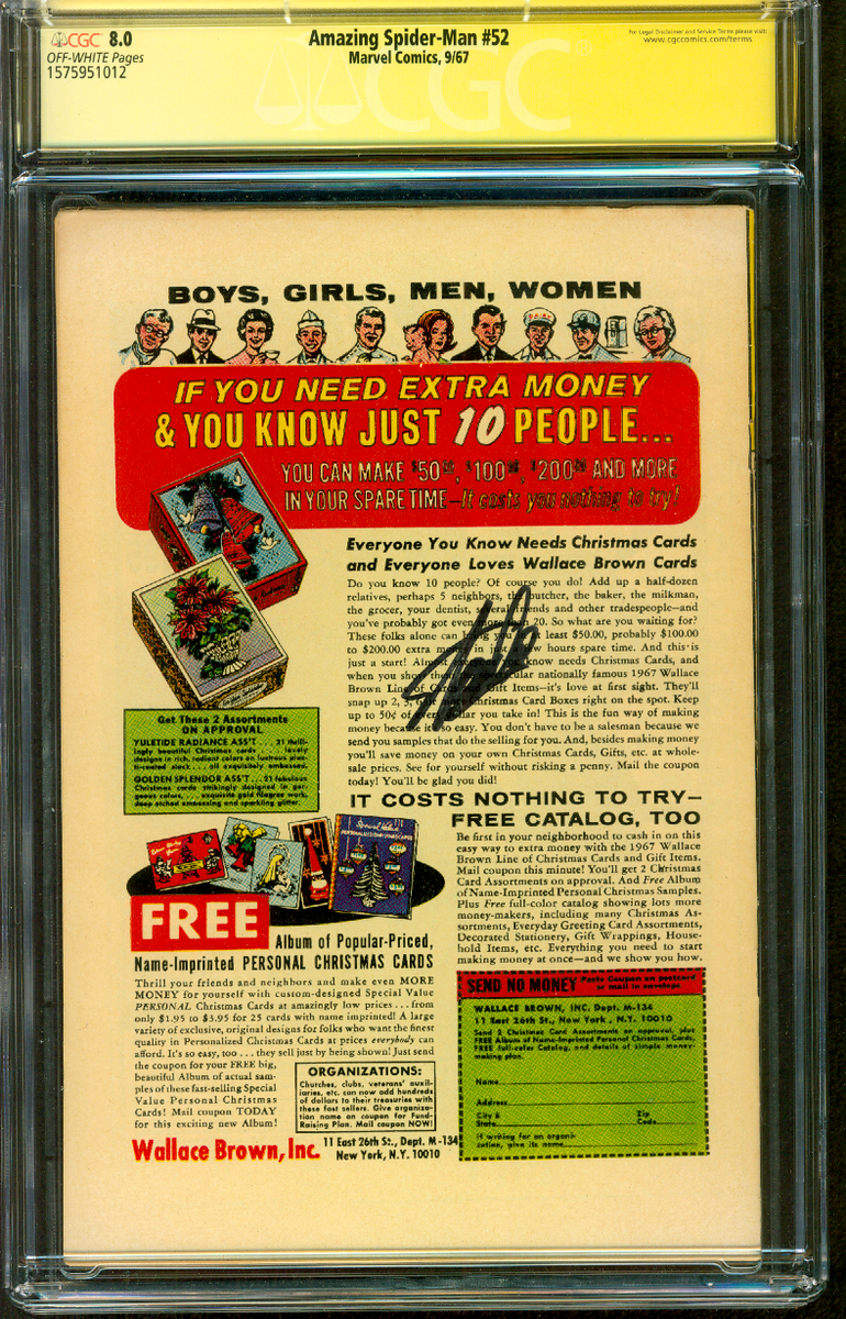 Amazing SPIDER MAN 52 CGC SS 8.0 Stan Lee Auto 1st Joe Robertson