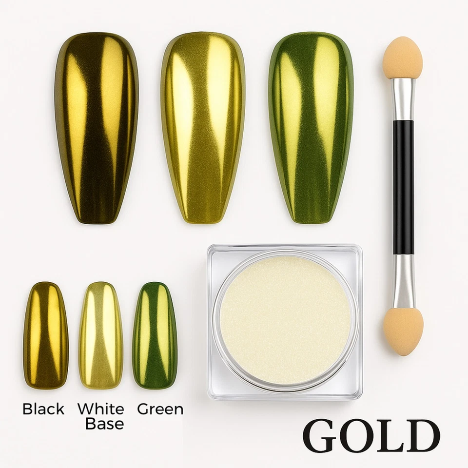 Polvo espejo dorado blanco efecto cromo polvo gel esmalte pigmento (m) Foto 3 de 4