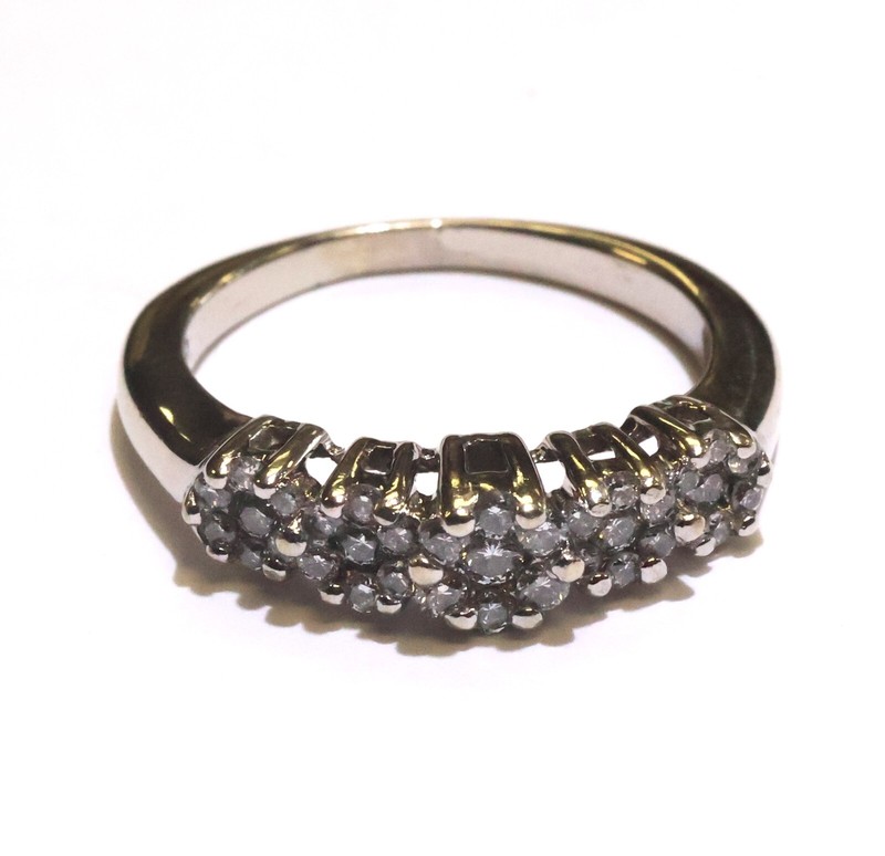 14k white gold .47ct Natural diamond cluster ring womens band antique 4.5g 7