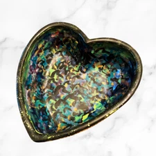 Hand-crafted Mustard Seed Vibrant Multi-colored Pottery Heart Shaped Bowl