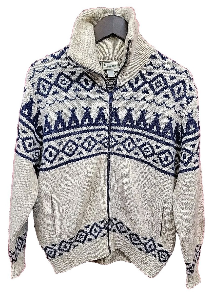 LL BEAN Women’s LARGE Full Zip Cardigan Sweater MOCK NECK POCKET ZIPPER  PREOWNED