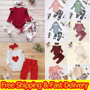 headband romper 3pcs bodysuit ruffle newborn pants outfits clothes baby