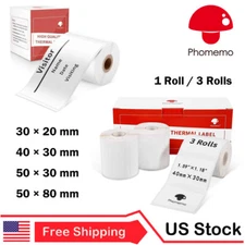 1/3Rolls Square Sticker Label Self-Adhesive Tag Thermal Paper for Phomemo M110