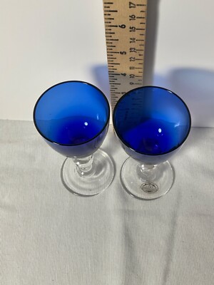 Home essentials and beyond two Cobalt blue, clear stemmed glasses