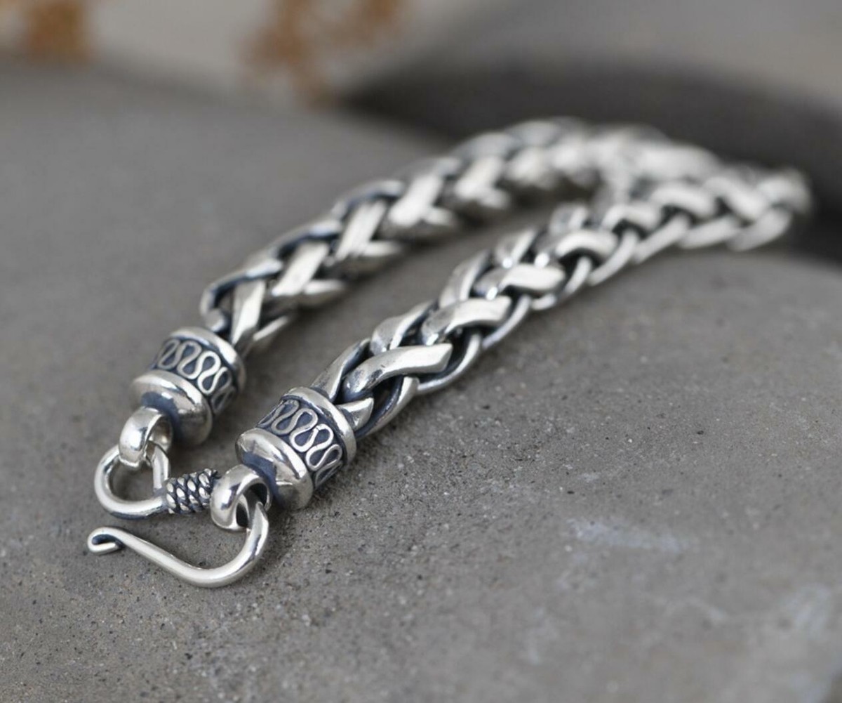 925 Sterling Silver Biker Men's Woven Tribal Weave Chain