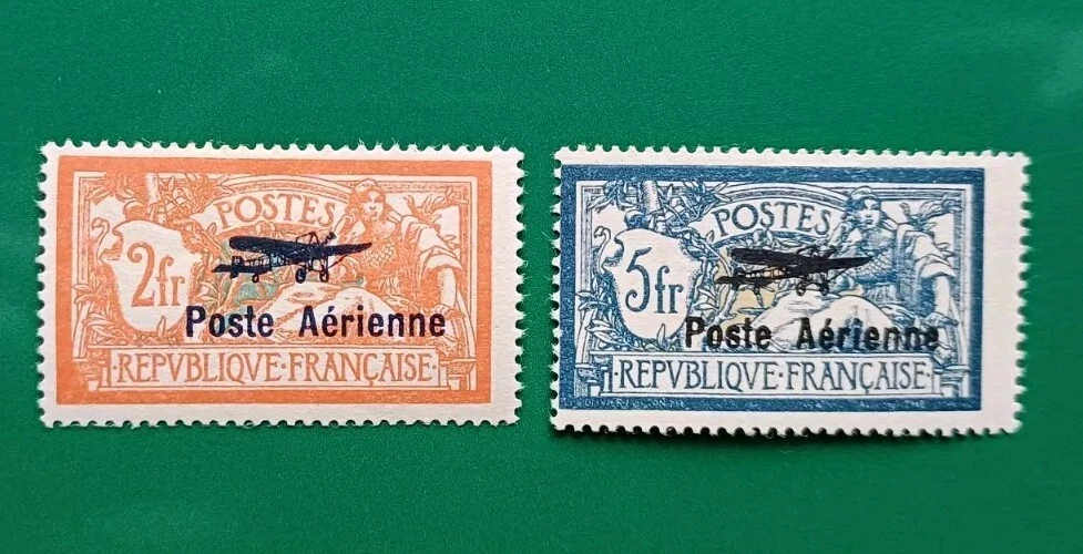 FRANCE 1927 MINT AIRMAIL Cat€550 MERSON OVERPRINTS Yv#1-2 Higher value signed