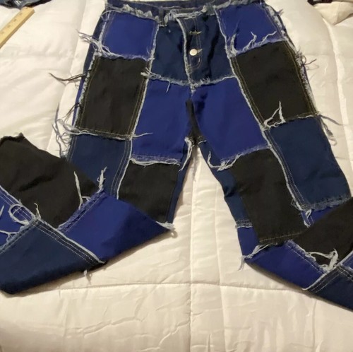 Shein black and blue patched jeans size 