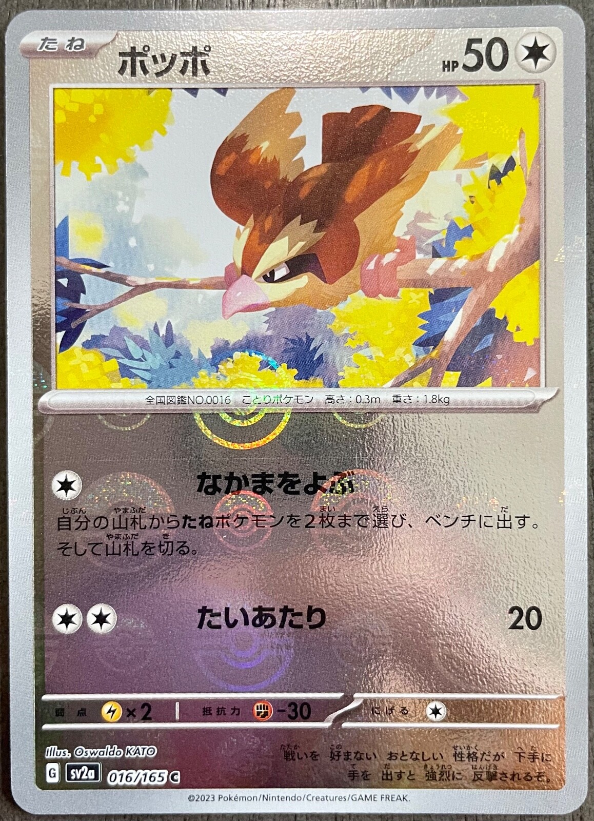 Pidgey Reverse Holo 016/165 Japanese Pokemon Card 151 SV2a - NM - US Seller