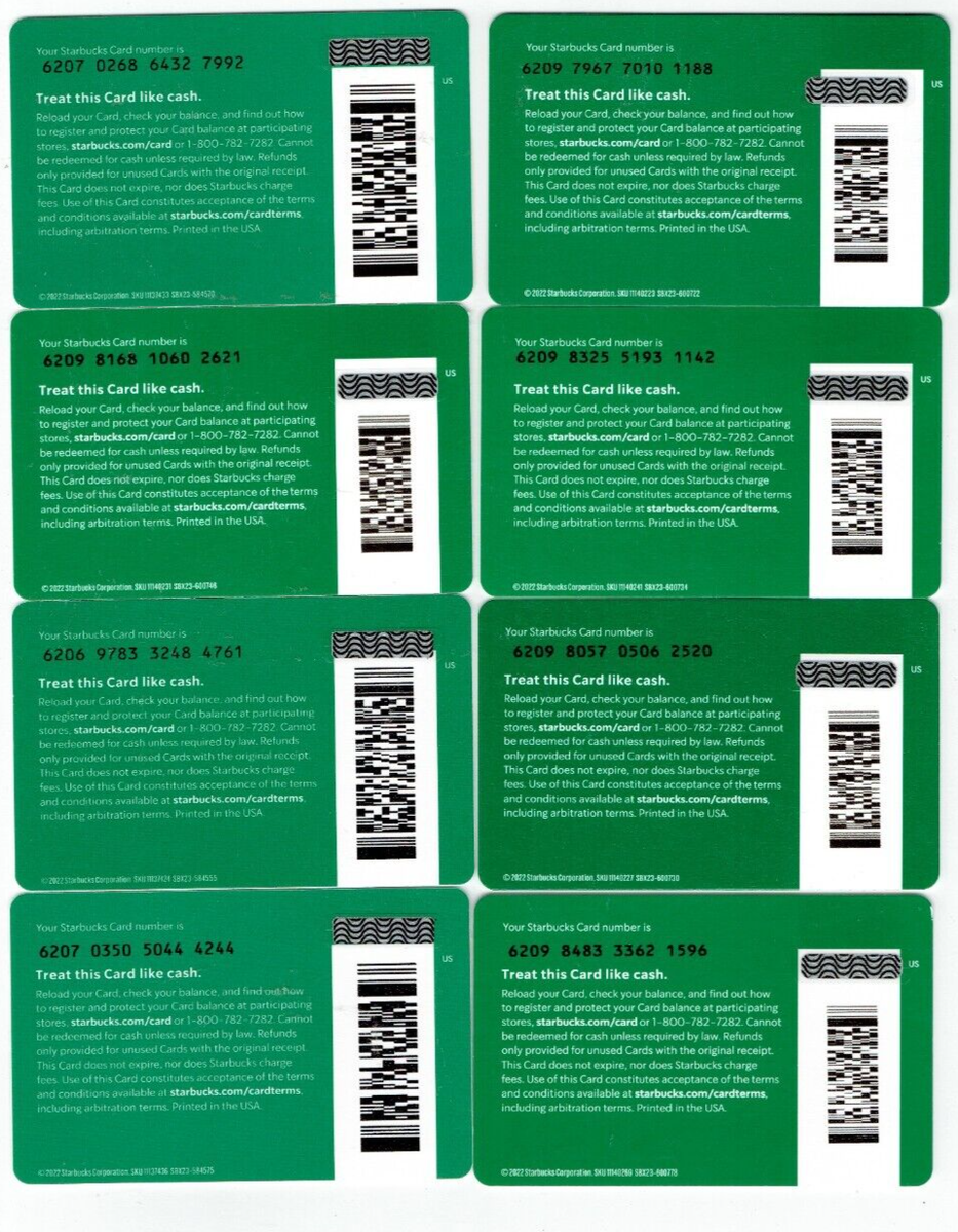 2022 STARBUCKS Gift Card - LOT of 8 - Christmas Holidays