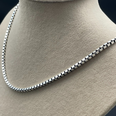 925 Sterling Silver Oxidized Silver Box Italian Real Solid Chain Necklace Gift