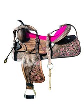 Pink Western Kids Youth Adult Horse Barrel Leather Horse Riding Saddle 10" - 18"