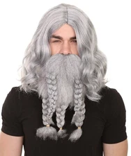 Grey Wig and Full Beard Braided Cosplay Party Terror of the Sea Pirate HM-481