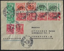 TUNISIA 1952 GABES TUNISIA MULTI COLOR FRANKED COVER TO CHEMNITZ GERMANY NEAT CA