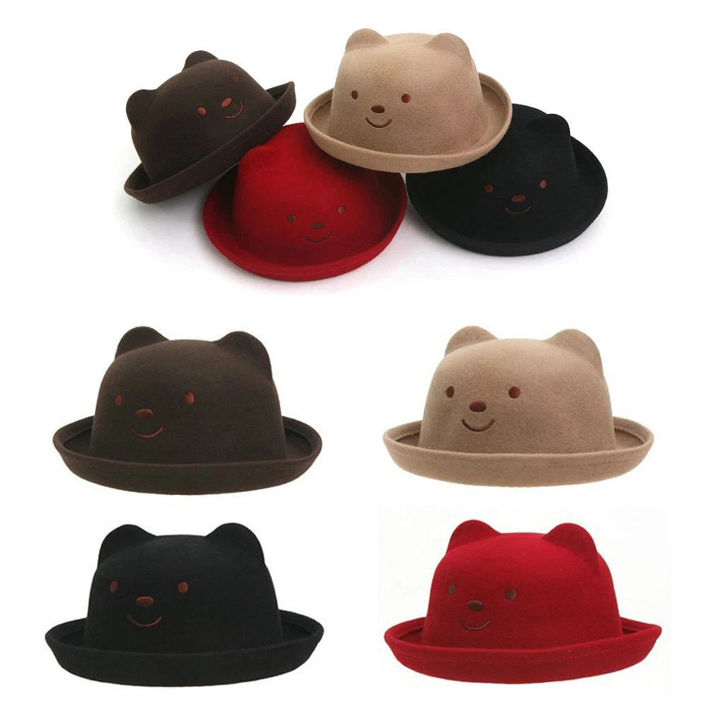 48~50Cm Toddler Kids Boys Girls Baby Felt Bear Fedora Trilby Bowler Hamburg Hats