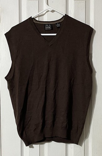 Jos A Bank Signature Collection Pullover Weste Medium Merinowolle Braun V-Ausschnitt